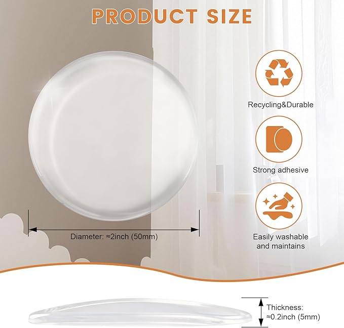 Probrico Clear Silicone Door Stoppers, 2" Round Self-Adhesive Wall Protector 4 Packs, Transparent Bumper for Wall/Cabinet Door Protecting, Soft Silicone Crash Pads-Quiet Door Opening