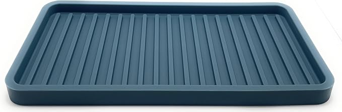 Happitasa Silicone Kitchen Sink Organizer Tray, Sponge Holder and Countertop Protector | Bathroom and Kitchen Soap Dish and Dispenser Tray (Smoky Blue, 10"x5.25")