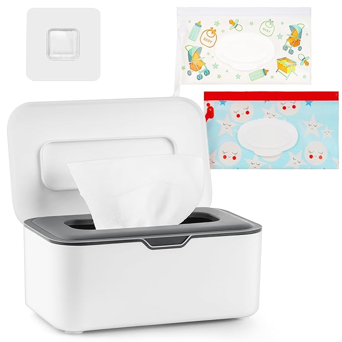 Whiidoom Baby Wipes Dispenser Wipes Holder Wipes Container Case, Keep Wipes Fresh and Clean, for Home Office Kitchen (New Grey)