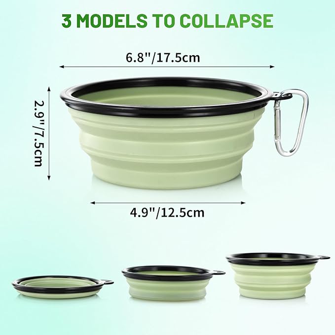 Dog Bowl Pet Collapsible Bowls, 2 Pack Collapsible Dog Water Bowls for Cats Dogs, Portable Pet Feeding Watering Dish for Walking Parking Traveling with 2 Carabiners (Large, Fairy Pink & Sprout Green)