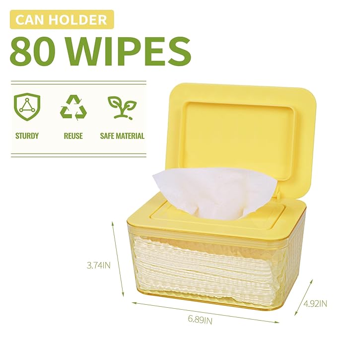 Whiidoom Wipes Dispenser, One-Handed Operation Wipe Holder for Baby & Adult, Seal-Designed Wipes Container for Bathroom Keep Diaper Wipes Fresh (Yellow)