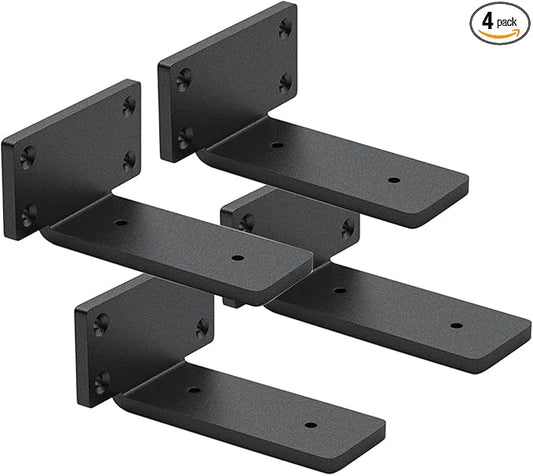 4 Pack Shelf Brackets 4 Inch Floating Shelf Bracket 1/5 inch Thick Heavy Duty Hidden Shelf Brackets Iron Metal Brackets for Shelf Support with Screw Included