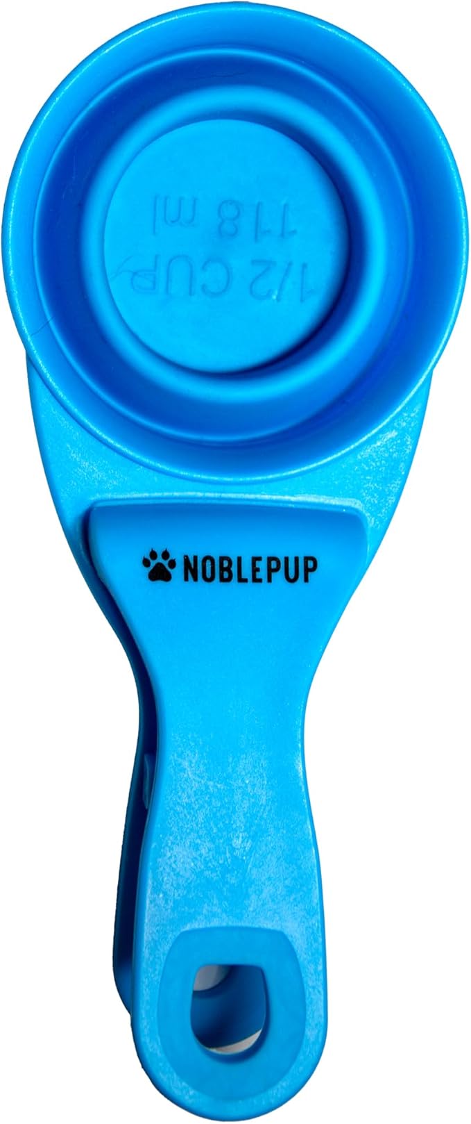 MeasureMate Pet Food Scoops with Bag Clip for Dog and Cat - 3-in-1 Multi-Function Collapsible Food Measuring Cup - 1/2 Cup Capacity, 4oz, Blue - Dishwasher Safe