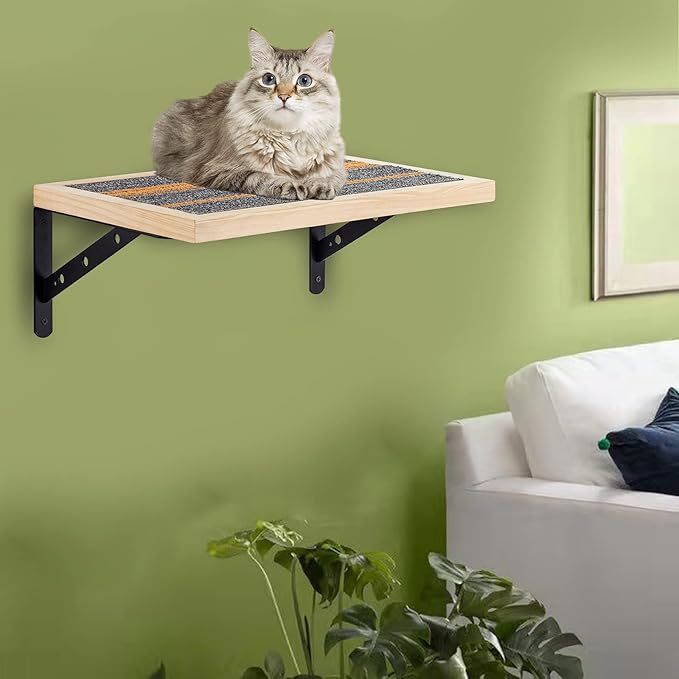 Purife Handcrafted Wood Cat Wall Floating Shelf - Indoor Wall Mounted Cat Perch & Shelves, Window Sill Hammock Seat Bed, Climbing Steps for Relaxing, Playing and Scratching