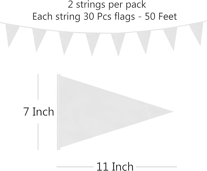 100 Feet White Pennant Banner Flags, 60 Pcs DIY Flag for Birthday, Party, Shops, Outdoor and Indoor Decorations, Festival Celebration (White)