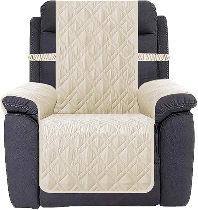 Ameritex Waterproof Nonslip Recliner Cover Stay in Place, Dog Chair Cover Furniture Protector, Ideal Recliner Slipcovers for Pets and Kids (Ivory, 23")