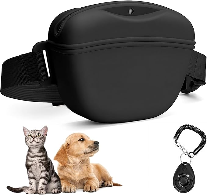 Dog Treat Pouch with Training Clicker, No-Spill Magnetic Closure, Hands-Free Waist Belt for Pet Training, Dog Walking & Obedience, 1.67-Cup