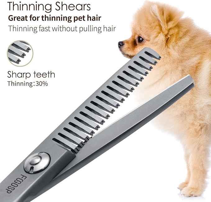 FOGOSP 4.5" Thinning Shears for Dogs Grooming Face with Safety Round Tip for Small Dogs Face Paw Ears Trimmer Professional Small Cat Grooming Scissors (4.5" Blender, Gray)