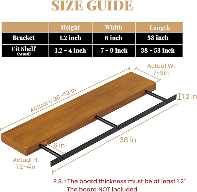 Floating Shelf Bracket Heavy Duty Shelving Brackets,Decorative Floating Shelf Hardware Black,Hidden Metal Shelf Support Bracket Heavy Duty Floating Mantel Bracket (38X6X1.2-Starter Jig)