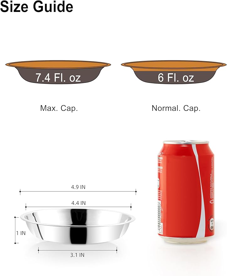VENTION Small Shallow Cat Food Bowls, Outer Dia. 4.9 in Whisker Fatigue Cat Bowl, Stainless Steel Cat Food Dish for Indoor Cats, Set of 6 Replacement Cat Bowls for Raised Station(7.4 Fl.oz)