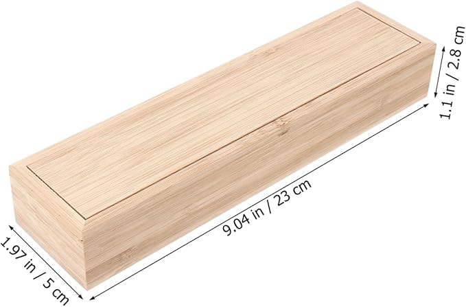 Bamboo Knife and Fork Storage Box with Sliding Lid Rectangular Flatware Organizer for Travel and Kitchen Drawer Compact 9.65X2.48X1.5 Inch Utensil Case