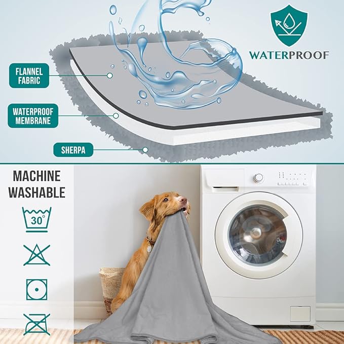 PetAmi Waterproof Dog Blanket for Small & Medium Dogs, Pee Proof & Reversible, Soft Fleece Washable, 24x32 Light Gray