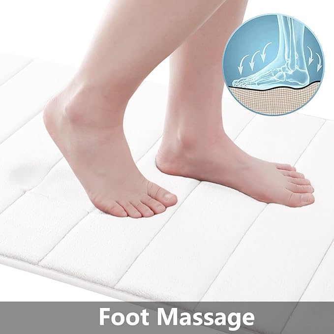 Buganda Memory Foam Bath Mat, 55" x 24", Ultra Soft and Non-Slip Bathroom Rugs, Water Absorbent and Machine Washable Bath Rug Runner for Bathroom, Shower, and Tub, White