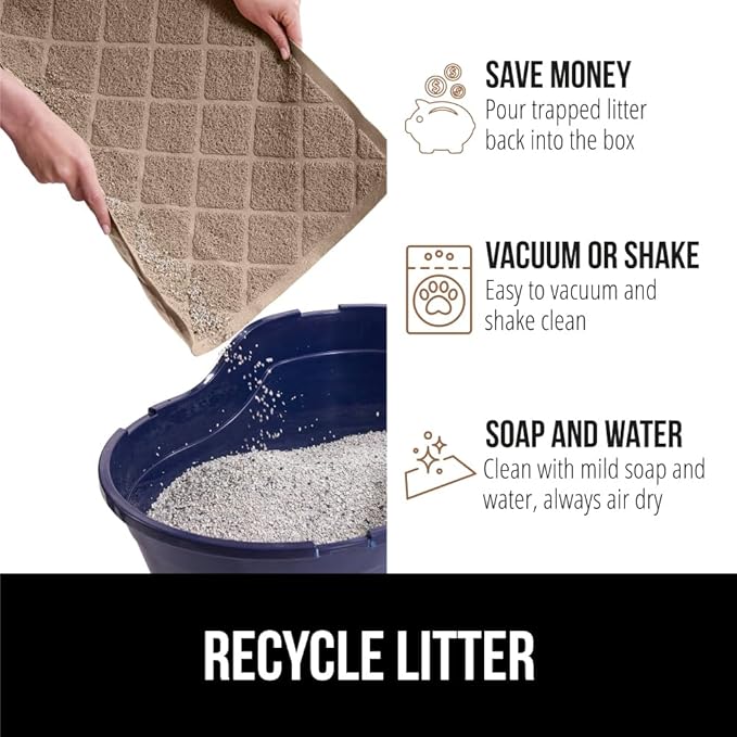 GORILLA GRIP Cat Litter Box Mat, 35x23, Water Resistant, US Designed Kitty Litter Trapping Mats, Easy to Clean, Scatter Control, Less Mess and Clean Floors, Kitten Supplies for Indoor Cats, Beige