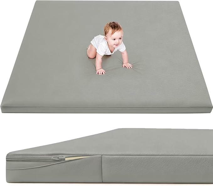 Waterproof Baby Play Mat for Floor 1.3" Thick Memory Foam 59 * 59 Cushion Playpen Playmat Tummy Time Crawling Mat Nursery Rug Pad Mattress Create Soft & Safe Area for Infants,Toddler,Kids,Grey