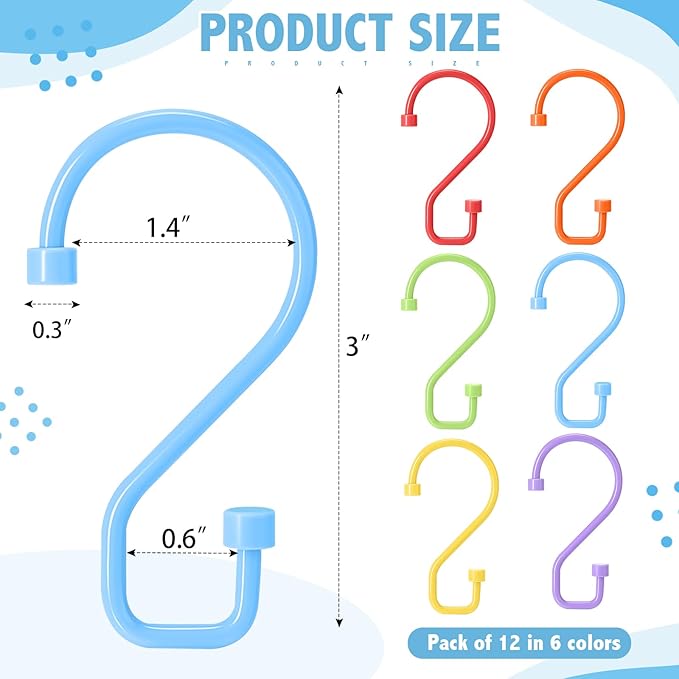 Wenqik 12 Pcs Colorful S Hooks Hanging Stainless Steel Multi Functional Metal Hanging Hooks Reversible Metal S Shaped Hook for Kitchen, Bathroom, Garden, Indoor, Outdoor