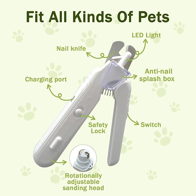 2-in-1 Dog Nail Grinder & Dog Nail Clippers Trimmers for Large Medium Small Dogs Cats Pets Claw Trimmer with LED Lights (Pink)