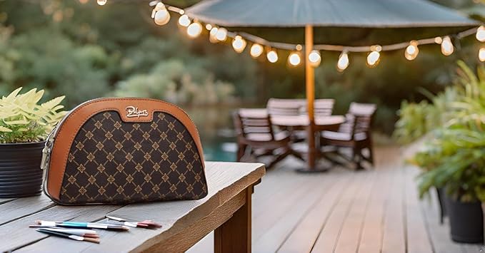 BOYATU Small Travel Makeup Bag for Women: Elegant Vegan Leather Cosmetic Pouch for Purse - Waterproof Toiletry Bag with Mirror(010-coffee)