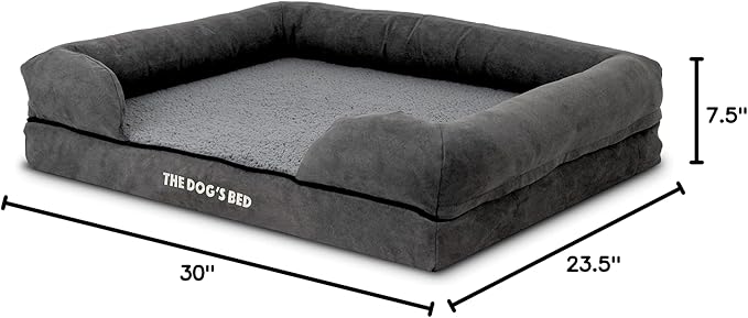 The Dog’s Bed, Medium Grey Plush Memory Foam, Pain Relief: Arthritis, Hip & Elbow Dysplasia, Post Surgery, Lameness, Supportive, Calming, Washable Cover