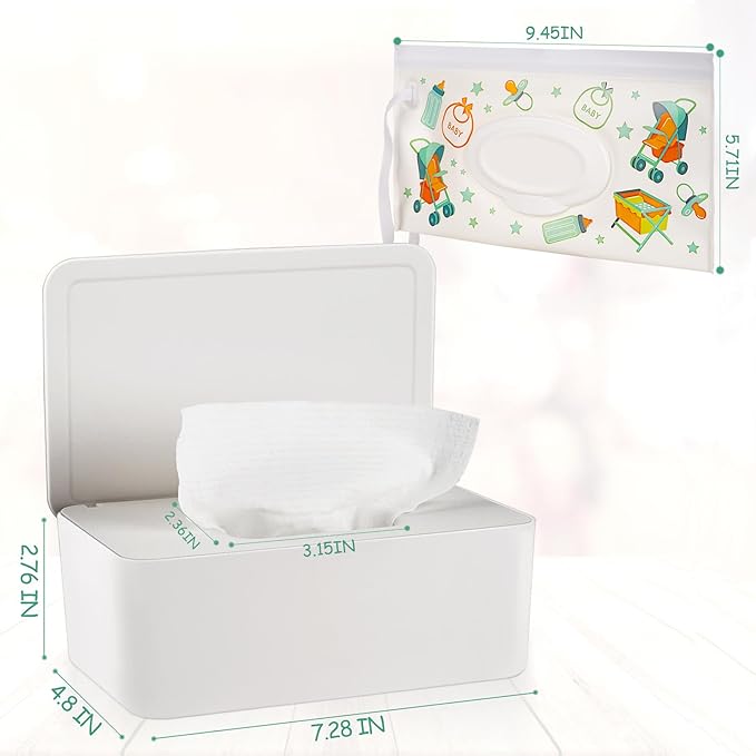 Whiidoom Diaper Wipes Dispenser Wipes Holder, Wipes Tissue Case Keeps Wipes Fresh Tissue Wipes Container with Lid (White)