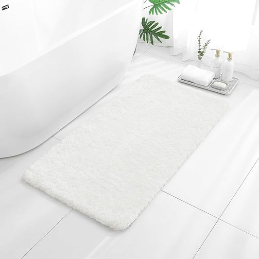 White Bathroom Rugs 24"x48" – Long Plush Non-Slip Bath Mat, Absorbent & Washable Microfiber Runner Rug – Perfect for Tub, Sink, or Washroom