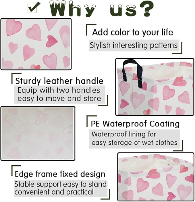 FXOCSHE Rectangular Pink Valentine's Day Gift Basket,nursery basket,Pink girls gift baskets,kids toy storage Bin, Love Heart Room Decor for Home,Shelf Baskets(Pink love)