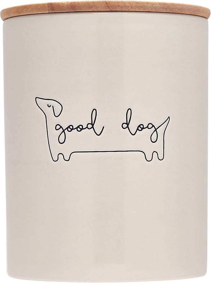 Pearhead Good Dog Ceramic Treat Jar with Airtight Wooden Lid – Modern Neutral Pet Treat Canister Keeps Snacks Fresh – Stylish Countertop Storage, 4 Cup / 32 oz