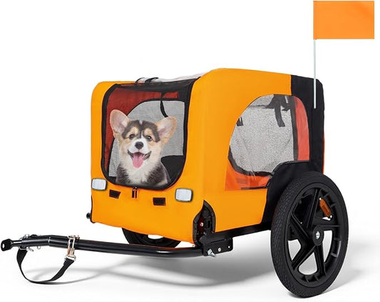 Collapsible Pet Bike Trailer, Portable Dog Bicycle Trailer with Enhanced Safety Design, Weatherproof & Ventilated Pet Carrier for Small to Medium Pets Up to 66 lbs (Orange)