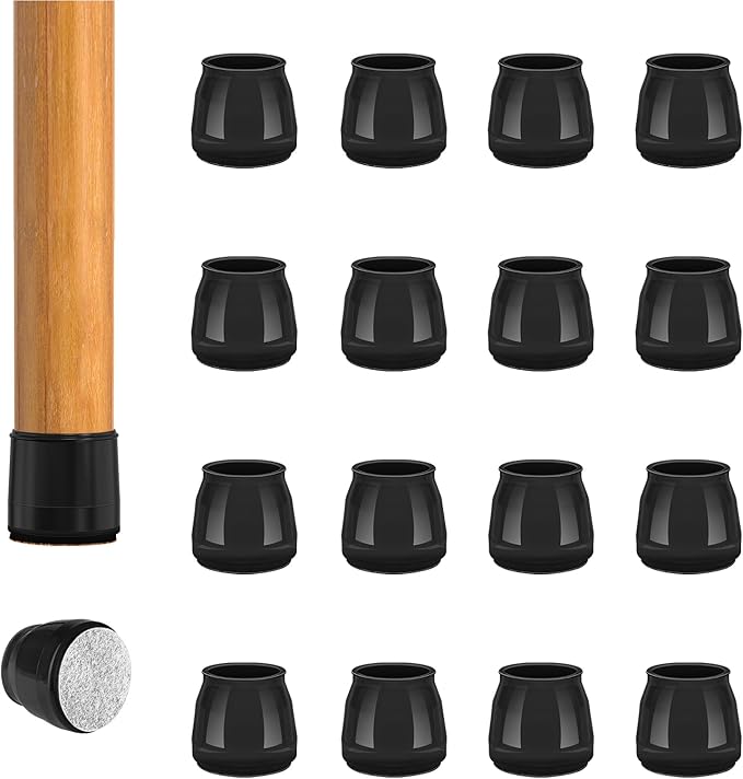 16pcs Round Chair Leg Floor Protectors, Felt Pads Chair Leg Protectors for Hardwood Floors, Silicone Furniture Feet Cups Covers Felt Pads, Prevents Scratches & Reduce Noise, Black, X-Small