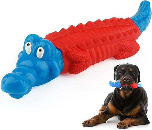 petizer Dog Toys for Aggressive Chewers, Dog Teething Chew Toy, Tough Rubber Nylon Chew Toy,IndestructibleToy for Medium & Large Breeds,Red and Blue Alligator