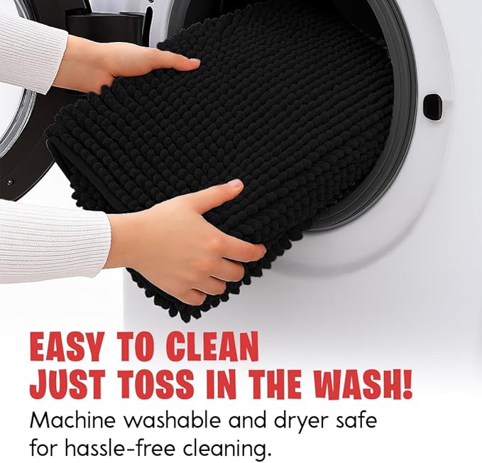 MudGuard Mat™ Dog Door Mat for Muddy Paws, Super Absorbent Microfiber, Non-Slip Indoor Mat, Quick Dry Chenille Mud Mat for Dogs & Entryway, Washable, Black 24" x 60"