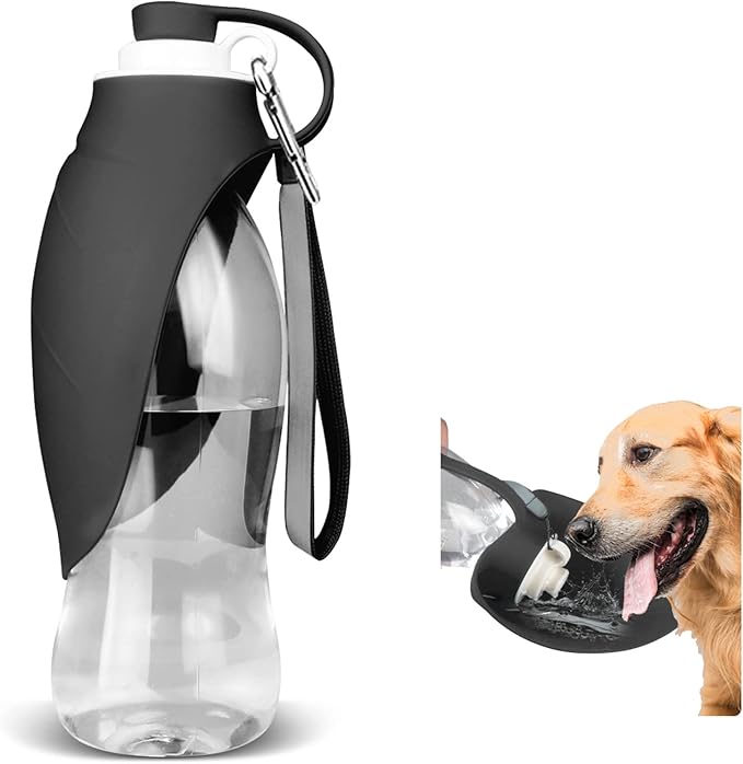 Dog Water Bottle, Portable Pet Water Dispenser Feeder Leak Proof with Drinking Cup Dish Bowl for Outdoor Walking, Hiking, Travel, 20OZ Water Bottle Fit for Small to Large Dogs and Cats Black