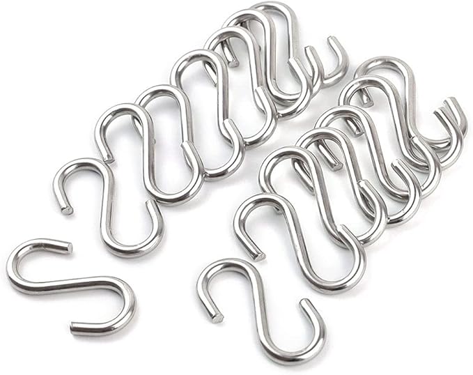15 Pack Heavy Duty Stainless Steel S Shaped Hooks 2.2 Inch Long 1/5 Inch Thickness S Metal Hooks