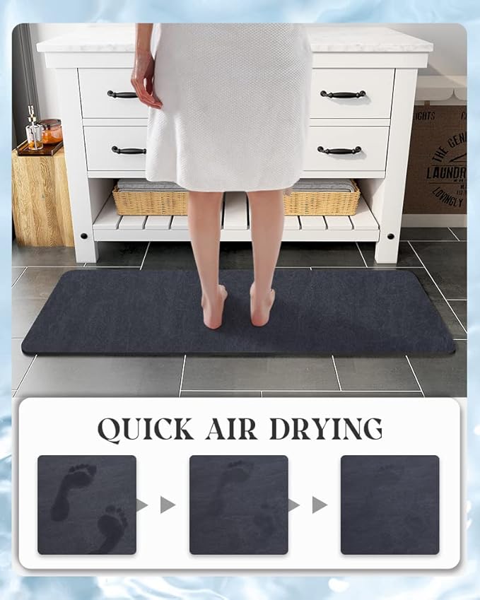 MontVoo -Bath Mat Rug-Rubber Backing Non Slip Quick Dry Absorbent Thin Bathroom Rugs Fit Under Door-Faux Suede Surface Bathroom Floor Mats-Shower Rug for in Front of Bathtub Shower Navy 17"x59"