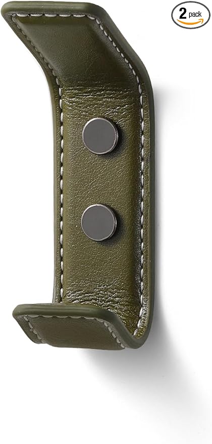 2 Pack Green Leather Coat 2 Hooks Wall for Hanging Rectangle Coat Hooks for Hanging Robe Towels Bags Hats Scarf Keys Clothes Suitable for Bedroom, Entryway and Closet
