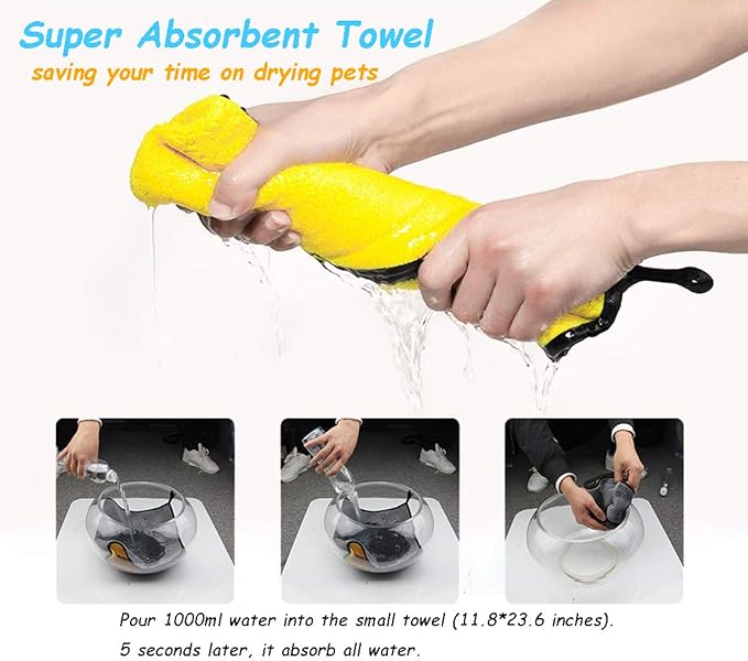 Dog Towel for Large Dogs Super Absorbent Microfiber Dog Bath Towel for Drying Small Medium Large Dogs and Cats, Yellow & Grey L