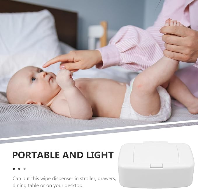 Ipetboom Baby Wipes Dispenser Box - Refillable White Plastic Wipe Container with Dust Cover Portable Wipe Holder for Nursery Living Room Kitchen Bathroom 6.69X4.13X2.36 Inches