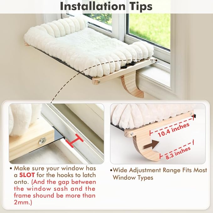 valigogo Cloud-Soft Cat Window Sill Perch with Zipper Designed Cushioned Bed, Supportive Cat Window Seat with Premium Solid Wood & Sturdy Metal Frame, Pet Hammock Bed for Large Cats (Medium, White)
