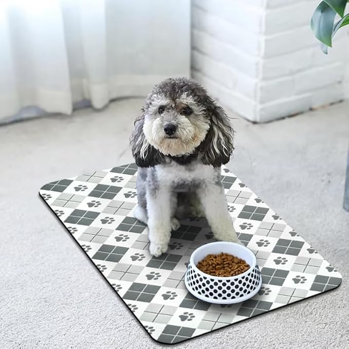 Dog Food Mats for Floors Waterproof, Dog Cat Water Bowl Mats Pet Feeding Absorbent Mat Dog Cat Pet Placemats for Food and Water Paw 16 * 24 inch