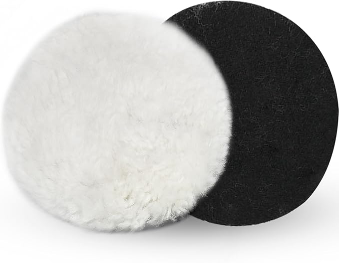 PHITUODA 2 Pcs Wool Polishing Pad 6 Inches Soft Sheepskin Buffing Pads with Hook and Loop Back for Compound Cutting & Polishing for Automotive, Marine, Furniture