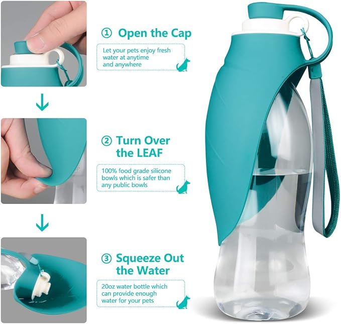 Dog Water Bottle for Walking, Pet Water Dispenser Feeder Container Portable with Drinking Cup Bowl Outdoor Hiking, Travel for Puppy, Cats, Hamsters, Rabbits and Other Small Animals 20 OZ