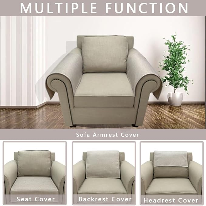 NOYOURS Couch Arm Covers, Anti-Slip Sofa Armrest Cover for Recliner, 2pc Washable Sofa Arm Covers, Dogs Cats Pet Scratch Proof Couch Arm Protectors, Tan, 24x28inch