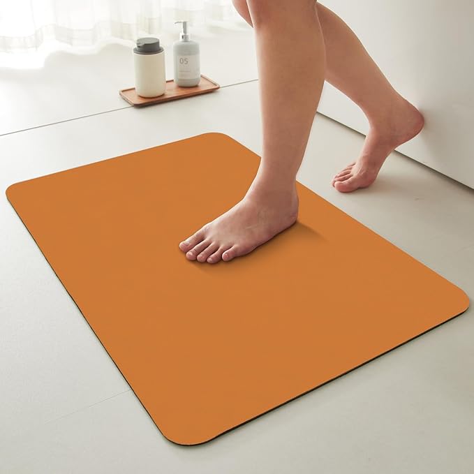 Bathroom Mat Quick Dry, Bathroom Rugs Non Slip Washable Thin Absorbent Bath Mat Fits Under Door Bathroom Floor Mat Perfect for Bath, Shower, or Sink 16"x24" Orange
