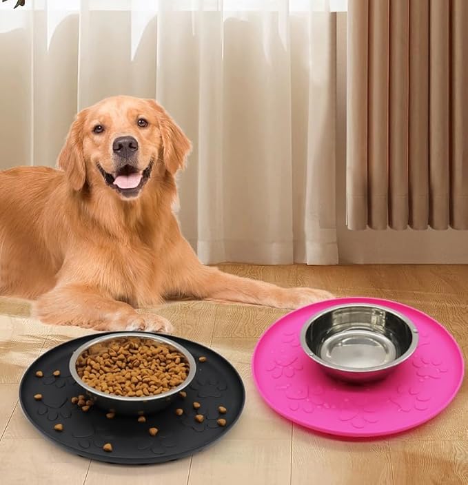Silicone Non-Slip Mat for Pet Bowl,Basic Non-Slip Pad for Dog Bowl or Cat Bowl with Double Sided Anti-Slip Suction Cup Rotundity Bowl Pad (Gray, S-Diameter 26cm)