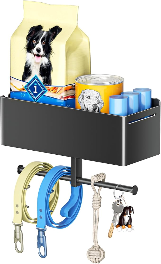 Dog Leash Holder for Wall, Dog Leash Hook, Black Leash Hanger, Dogs Leash Organizer for Pet Accessory Storage, Wall Mounted Key Holder, Dogs Stuff Storage Rack for Pet Poop Bag, Collar, Toy