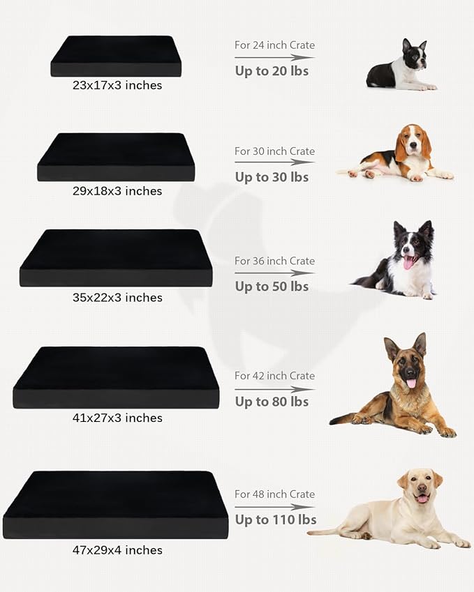 KSIIA Orthopedic Dog Bed Crate Waterproof Pet Mats for Large Dogs Deluxe Plush Washable Pet Bed with Egg Crate Foam & Removable Cover, 41 x 27 Inch, Black