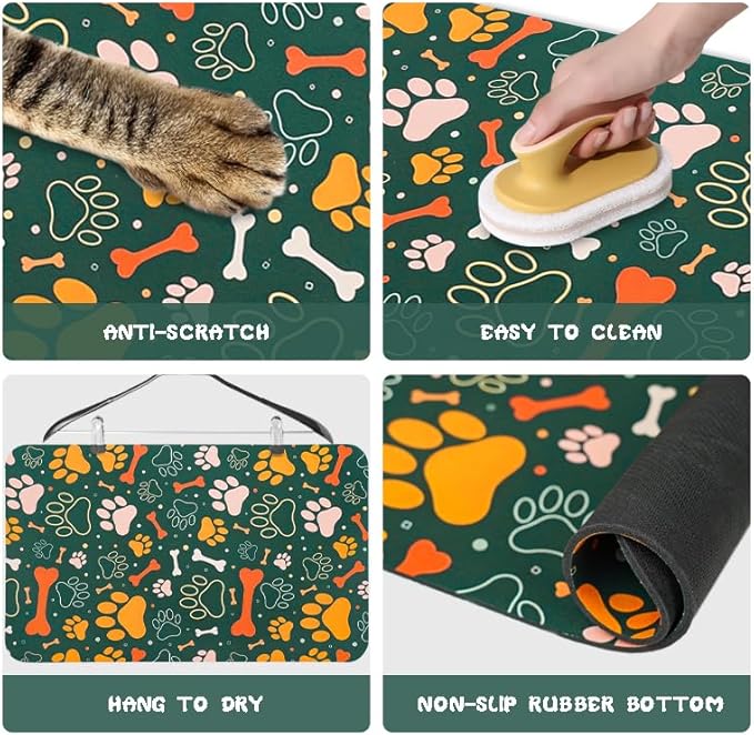 Dog Food Mats for Floors Waterproof, Dog Cat Water Bowl Mats Pet Feeding Absorbent Mat Dog Cat Pet Placemats for Food and Water Bone 24 * 32 inch