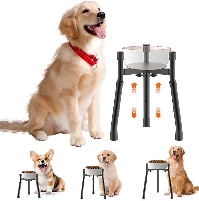 Elevated Dog Bowls Stand with Adjustable Height and Width [Stand Only], Raised Dog Bowl Stand, Elevated Pet Water & Food Feeder for Small&Medium Dogs, Adjustable Wide 6.3"-10.2", 3 Height Adjustment