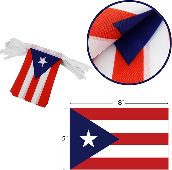 Puerto Rico String Flag Pennant Banner - 38 Flags, 42 Feet Small Mini Puerto Rican Flags Bunting Banner for Country Decoration, School, Party, Sports Events