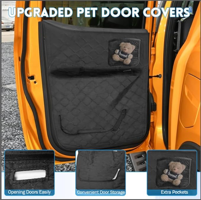 nuoozy Dog Car Door Protector Compatible with Ford Ranger 2019 2020 2021 2022 2023 Thickening Pet Vehicle Door Guard Cover with Storage Pocket Anti-Scratch Nonslip Machine Washable Black (2 Pack)